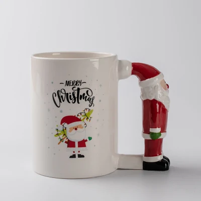 Tasse mit Weihnachtsmann-Griff, weihnachtliche Keramik-Kaffeetasse, mehrfarbige Weihnachtsdekoration